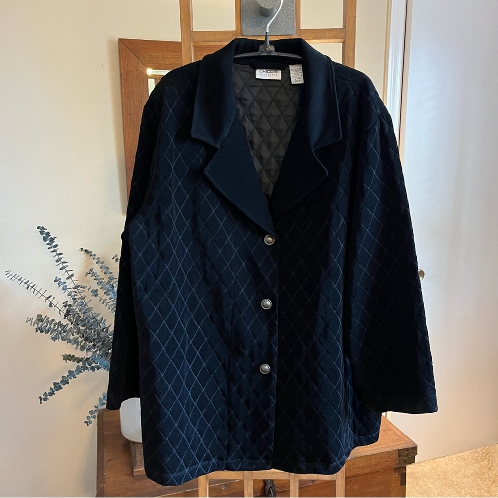 Chico's Travelers LIKE NEW Black Quilted Diamond Jacket sz XL (Size 3 Chico's)